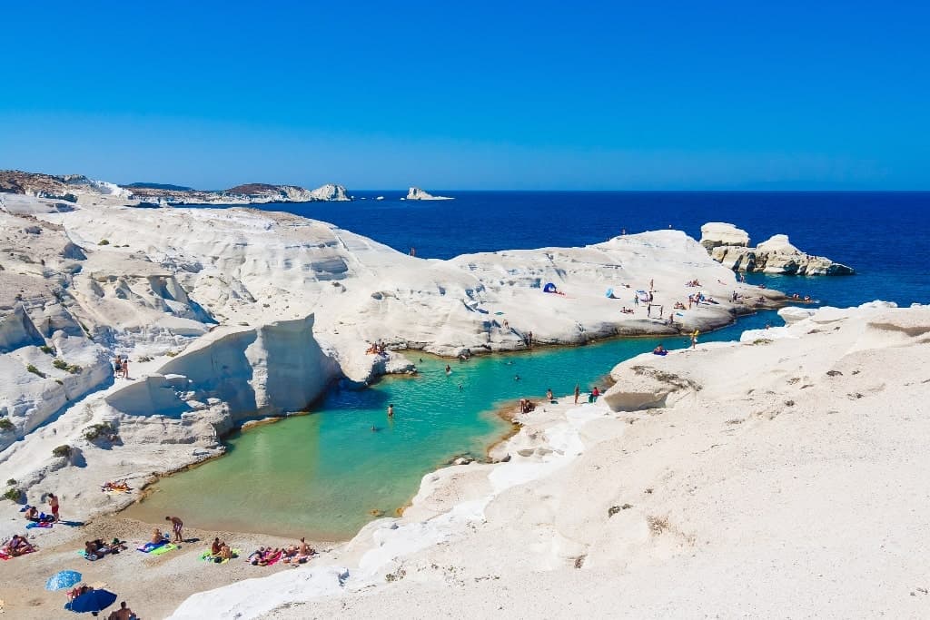 Sarakiniko Beach in MIlos is one of the most famous beacches on the greek islands