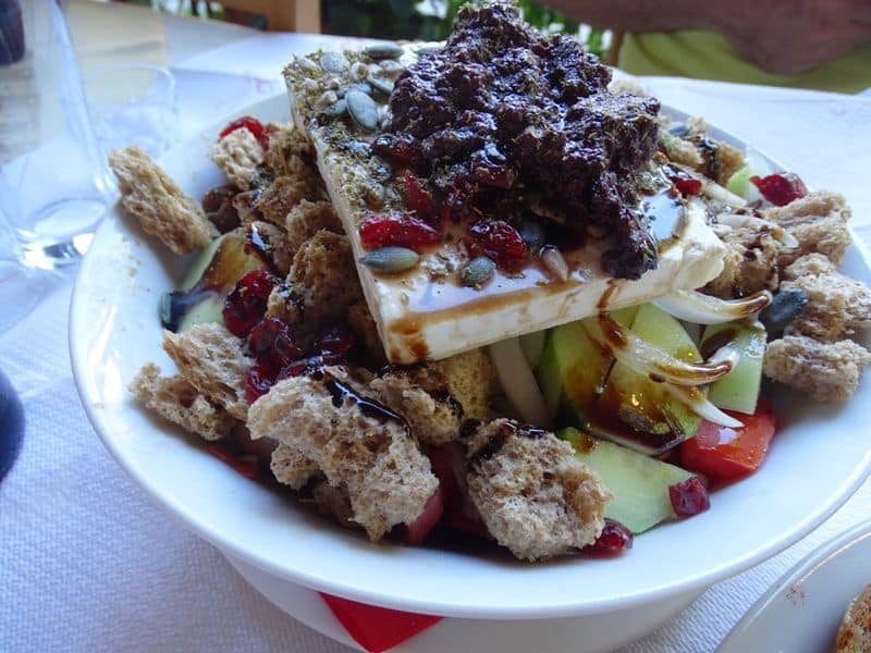 Greek salad at Synantisi taverna in Kissos village