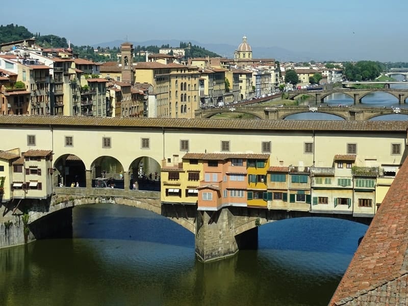 The view of river Arno and Ponte Vecchio from Uffizi Gallery