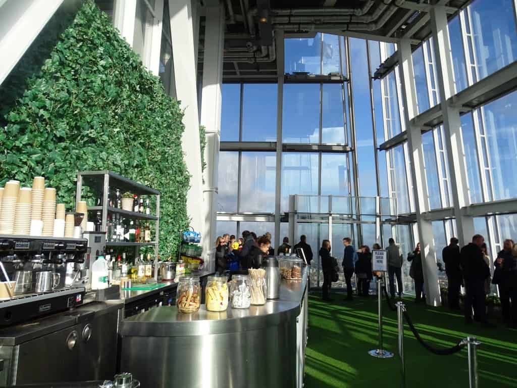 the bar at the open air sky deck at the Shard