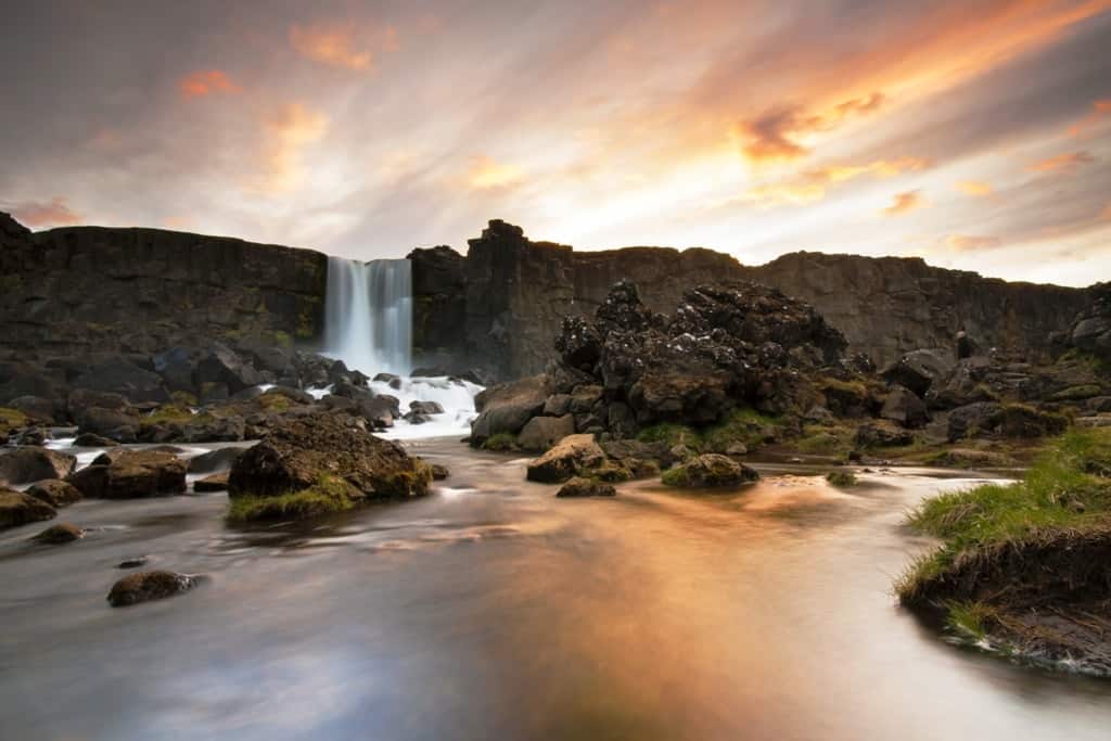 Oxararfoss waterfall in Thingvellir -day trips from Reykjavík, Iceland