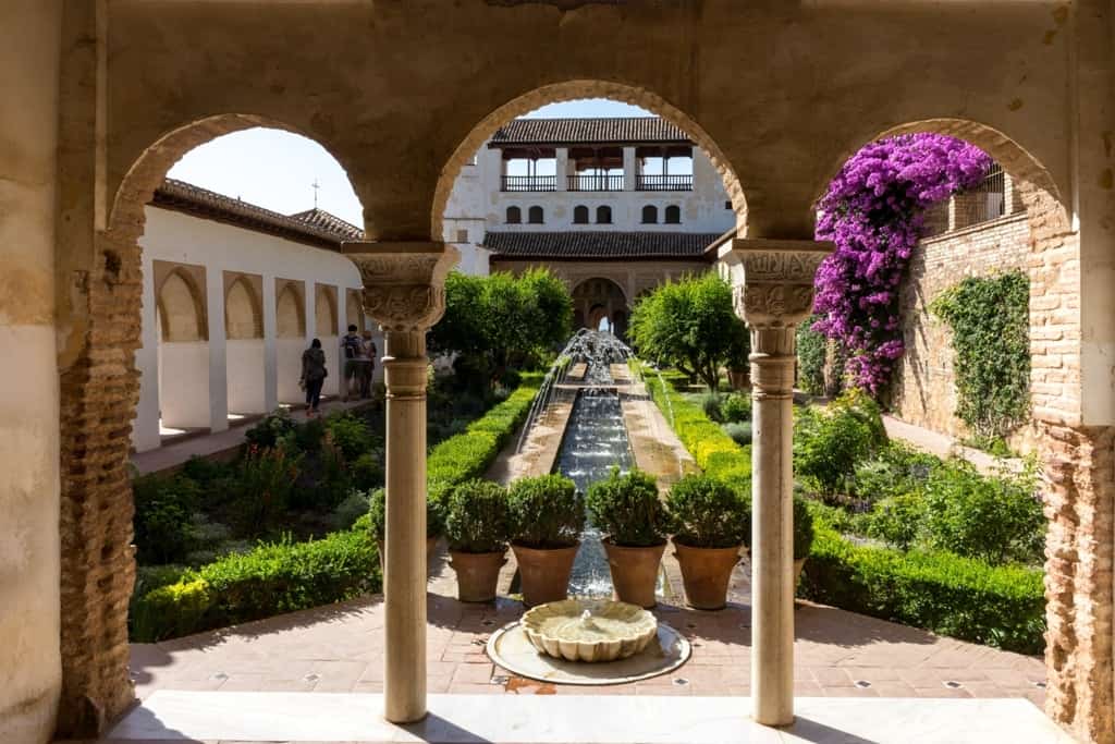 View of The Generalife courtyard, with its famous fountain 