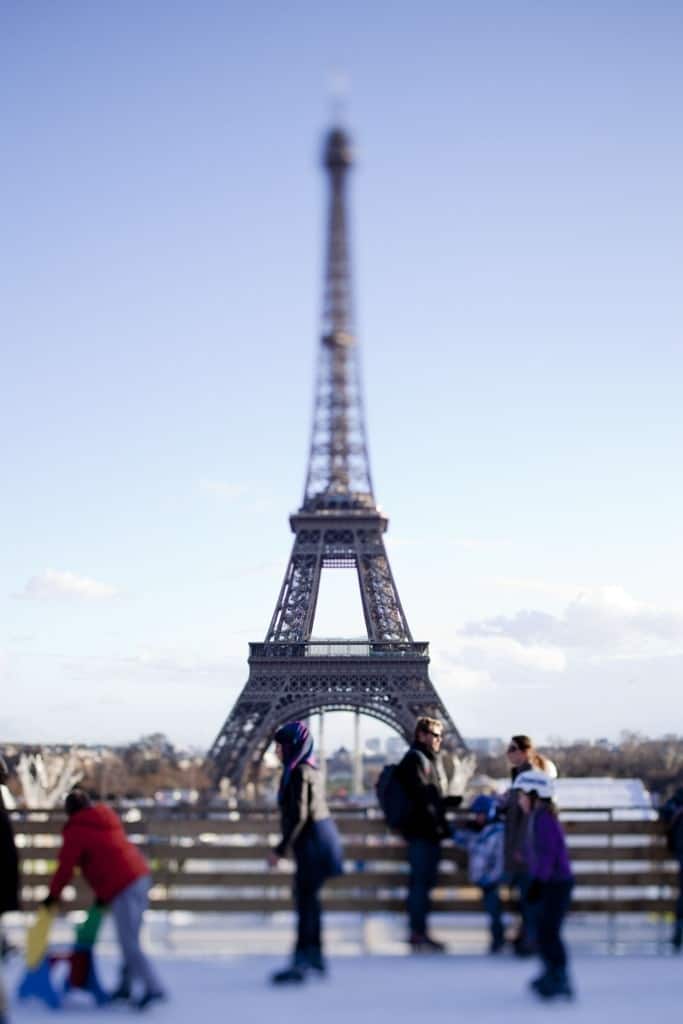 Ice skating by Eiffel Tower - Paris in winter