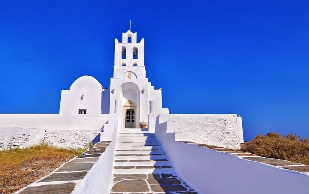 church of Panaghia Chrisopigi at Sifnos island - Greek island hopping routes