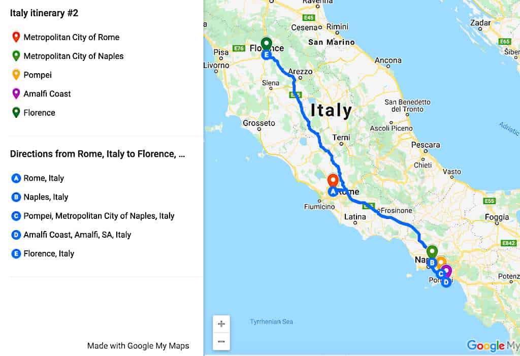 trip itineraries for italy