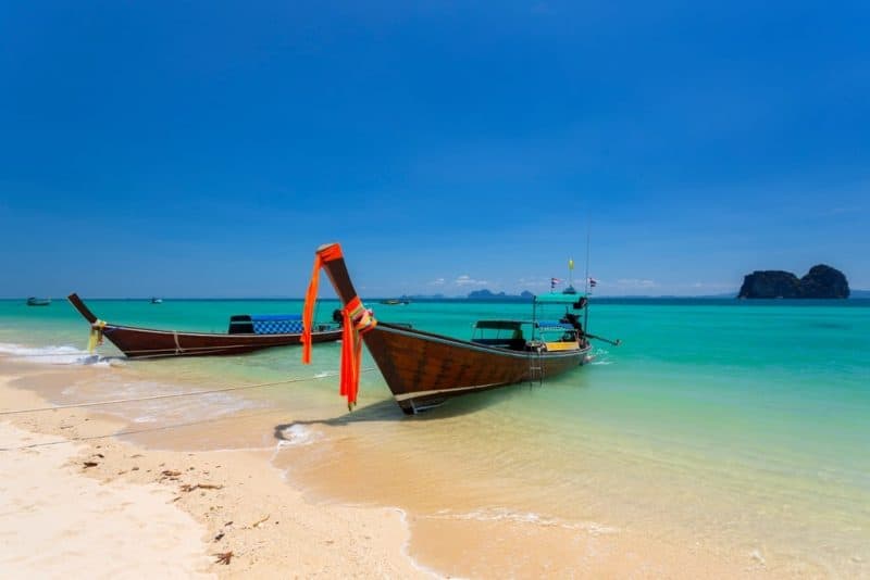 Long tail boat and beautiful beach at Koh Ngai island