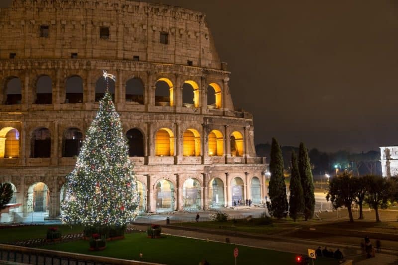 Christmas Tree in Colosseum square, Rome Italy
