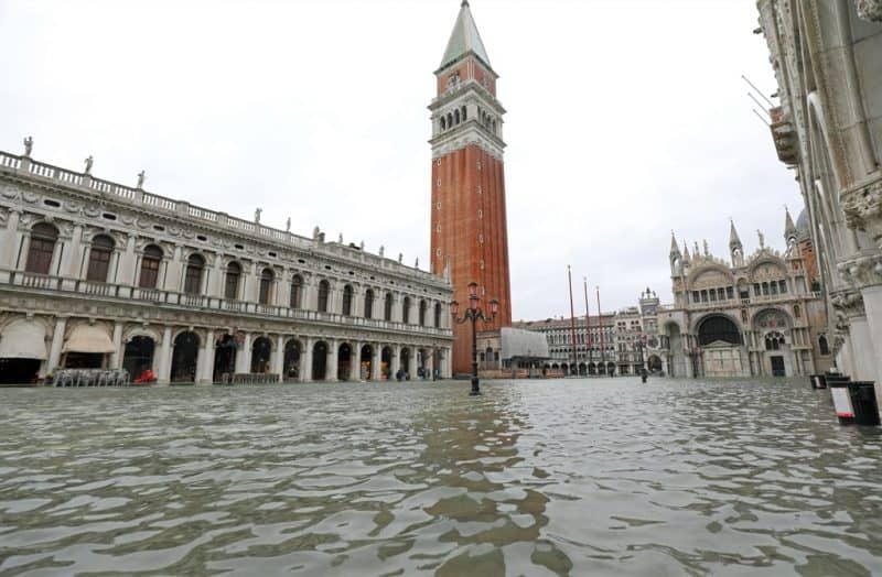 flooded San Marco Square in Venice - Venice in winter
