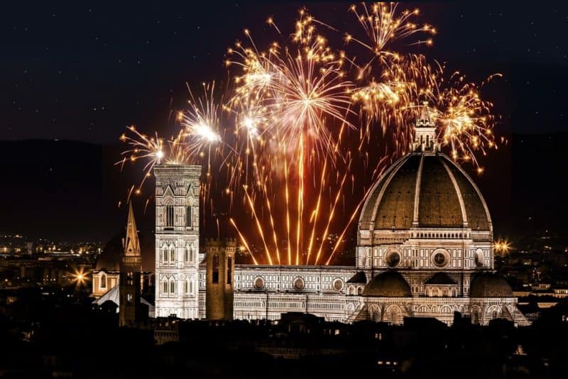 Fireworks in Florence - Italy during New Year's celebration - Florence in winter